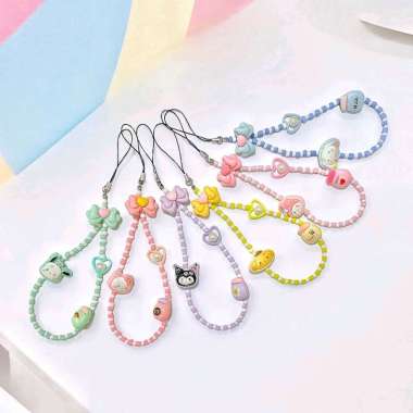 Phone Strap Karakter Sanrio Milky Love Ribbon Pastel Beads Tali Gantungan HP Phonestrap Karakter Kur