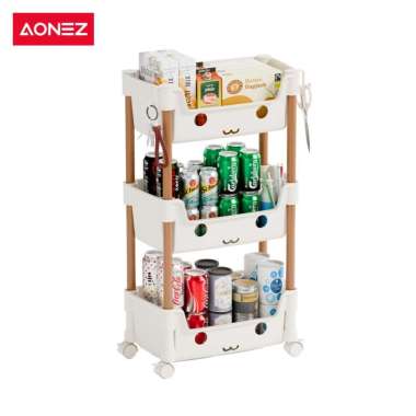 Aonez Rak Troli Susun Roda Rak Susun Tingkat Smile Brown 3 / 4-Tier High Fence Trolley Rack 3 Susun