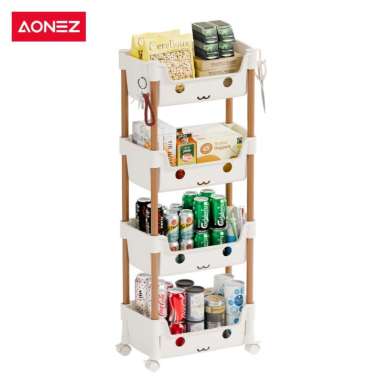 Aonez Rak Troli Susun Roda Rak Susun Tingkat Smile Brown 3 / 4-Tier High Fence Trolley Rack 4 Susun