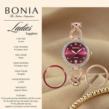BONIA Women Elegance 3 Top Ring Set Sapphire Original BNB-10785 Rose Gold Purple