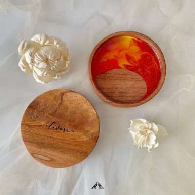 Tatakan Gelas Kayu dan Resin Motif Acak - POPPY coaster Sunrise