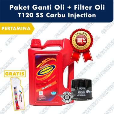 Paket Ganti Oli Mesran Super 4L + Filter Oli 12S-1800 T120SS Carbu Injeksi Pertamina Bensin 4Liter