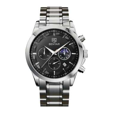Jam Tangan Pria Benyar BY-5160SS-SLVBLK Chronograph Black Dial Stainless Steel Strap