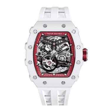 Jam Tangan Pria Tsar Bomba Elemental TB8208C-08 Automatic Ceramic Skeleton Dial White Rubber Strap