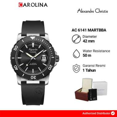 Jam Tangan Pria Alexandre Christie Automatic AC 6141 MARTBBA Black Dial Black Rubber Strap