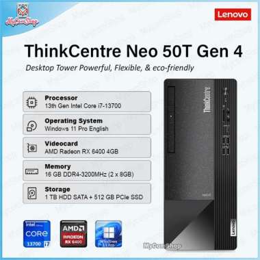 LENOVO THINKCENTRE NEO 50T GEN 4 DESKTOP TOWER I7-13700 16GB RAM 1TB HDD 512GB SSD AMD RADEON RX 640