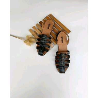 Sandal kulit model kaki seribu 4 baris Garut Bahan Premium By Aqila Fashion 38 Hitam