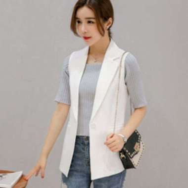blazer wanita /blazer wanita tanpa lengan/blazer rompi wanita/blazer keren XL Putih
