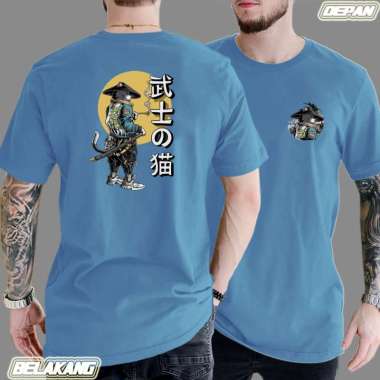 KAOS OBLONG DEWASA/KAOS ATASAN PRIA/KAOS DISTRO DESAIN GAMBAR CAT WARIOR UKURAN M L XL Biru Langit L