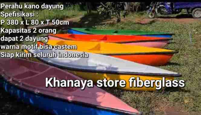 Perahu kano dayung fiberglass/Perahu kpsitas 2 orang/Perahu kano double/Perahu fiberglass baru