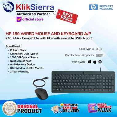 HP 150 Combo USB-A Wired Mouse and Keyboard A/P - Bundle HP150 240J7AA - Garansi Resmi