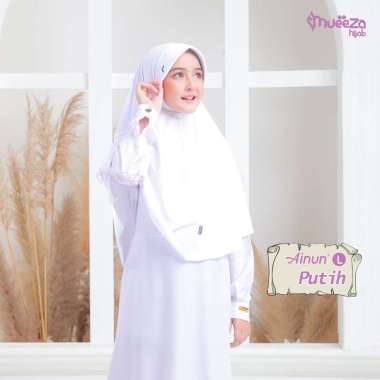 Mueeza Hijab Anak Ainun Size L SMP-SMA Bergo Sekolah Polos Pet Antem - Premium Spandex Jersey L Puti