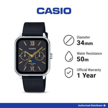 Casio General MTP-M305L-1A2VDF Jam Tangan Pria Analog Moon Phase Black Dial Brown Leather