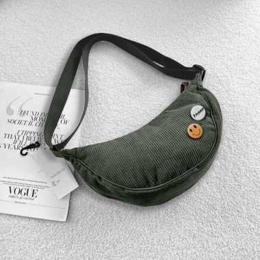 Slingbag Corduroy Loly Tas Slempang Pushop - Hitam Hijau