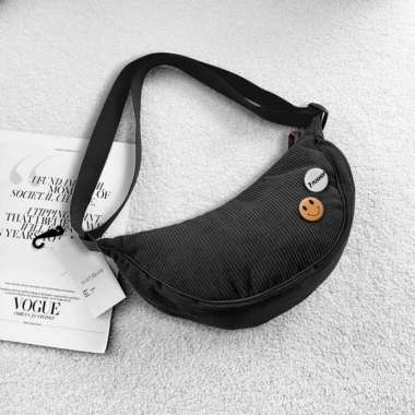 Slingbag Corduroy Loly Tas Slempang Pushop - Hitam Hitam