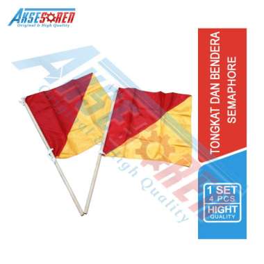 Aksesoren Bendera Dan Tongkat Semaphore [1 Set/4 Pcs] / Perlengkapan Pramuka / Peralatan Sekolah 1 S