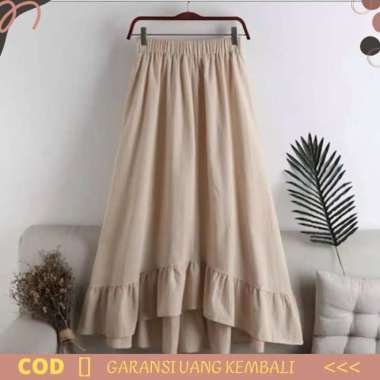 Rok Maxi Skirt Bawahan Wanita Panjang Linen Model Terbaru - Abu-abu Cream