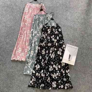 Rok plisket panjang motif bunga Rok Korea - BINTIK MINT SULTAN TOSCA