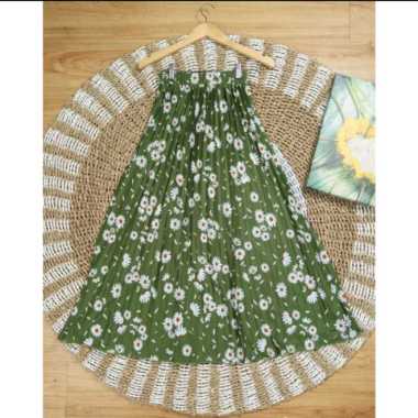 Rok plisket panjang motif bunga Rok Korea - BINTIK MINT MATAHARI MATCHA