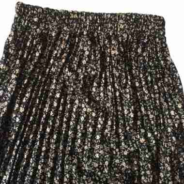 Rok plisket panjang motif bunga Rok Korea - BINTIK MINT LILY HITAM