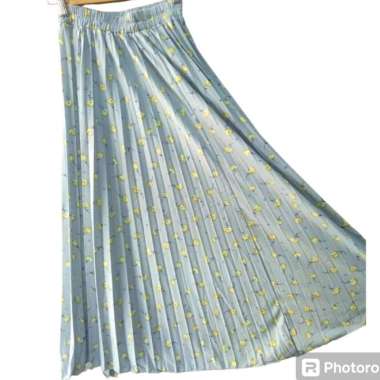 Rok plisket panjang motif bunga Rok Korea - BINTIK MINT GREY MELATI