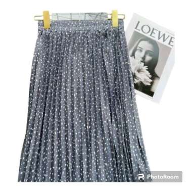 Rok plisket panjang motif bunga Rok Korea - BINTIK MINT BINTIK GREY