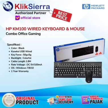 Keyboard Mouse Combo HP KM100 Membrane Keyboard & 1600DPI Mouse USB