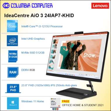 LENOVO IdeaCentre AiO 3 24IAP7-KHID i3-1215U 8GB 512GB 23.8FHD Win 11+OHs