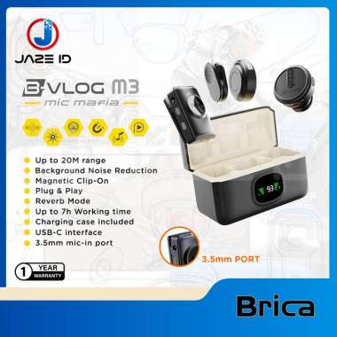 Brica M3 Wireless Microphone Clip On Mic Aux 3.5mm Vlog Charging Case Mikrofon