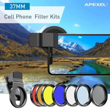 Apexel Lensa Filter Kamera HP Smartphone CPL ND Star 7in1 37mm/52mm with Clip 37mm