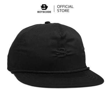 BOYSCODE Topi Snapback Five Panel Tali Pria Wanita Motif Big Logo Hitam Fullblack