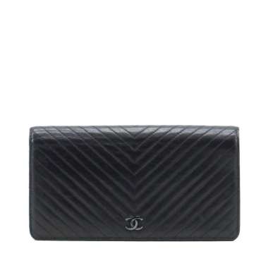Chanel Chevron Black Long Wallet Lambskn I15282C