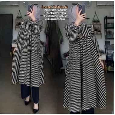 Sanaya Set Long Tunik - One Set Wanita Kekinian Tunik Ceruti Babydoll Baju Setelan Celana Kulot OOTD