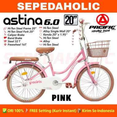 Sepeda Anak Perempuan PACIFIC ASTINA 6.0 Ukuran 20 Inch Boncengan Keranjang City Bike Usia 8-12 Tahu