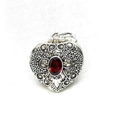 Liontin Kalung Pendant Perak Silver Bali Bayi Box Buka Tutup Jantung Hati Love Batu Garnet Asli 925