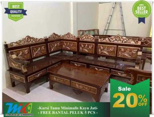 kursi tamu minimalis modern sudut kayu jati ruang tamu kecil