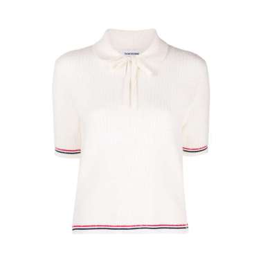 [12.12 Dealcember] Thom Browne Merino Wool Brushed Tuck Stitch Keyhole Polo White 40 White