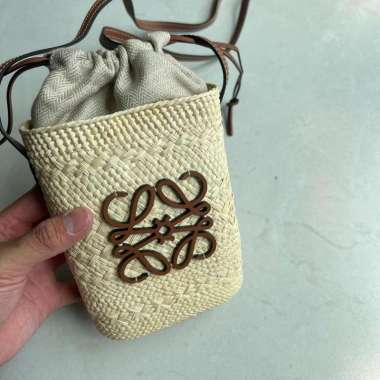 Loewe square mini pocket bag in natural/tan