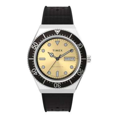 Jam Tangan Pria Timex M79 TW2W47600 Automatic Men Champagne Dial Black Rubber Strap