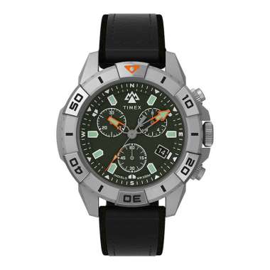 Jam Tangan Pria Timex Expedition TW2W16100 Ridge Chronograph Green Dial Black Eco-Friendly Leather S