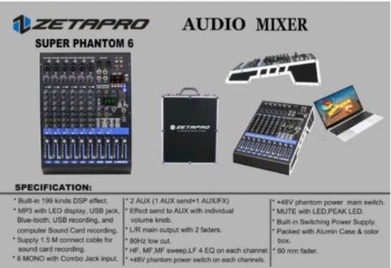 Mixer Zetapro Super Phantom 6 / 6 Channel Original FREE KOPER