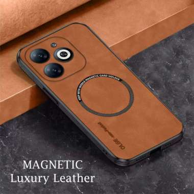 Casing Itel P55 Nfc Softcase Luxury Leather Magnetic Magsafe Wireless Charging ITEL P55 NFC HITAM