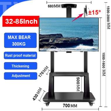 Breket TV Standing 32-85 Inch Floor Stand on Wheels Bracket TV Stand - 32-85 inch 32-85inch adj