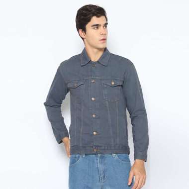 2nd RED Jaket Katun Denim Pria Kerah Basic Kantong Tempel Casual Fit Sand Wash Abu 192403 S