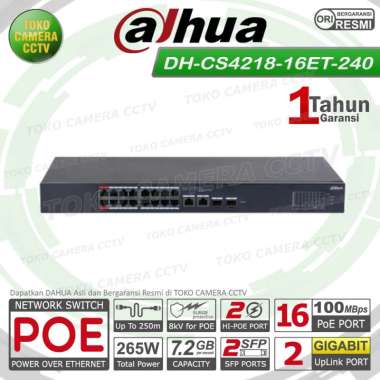 SWITCH POE DAHUA DH-CS4218-16ET-240 SMART MANAGED POE 16 PORT
