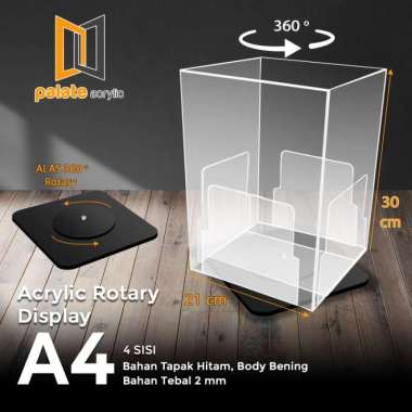 Akrilik Display Putar / Stand Brosur Meja Putar A4 4 Sisi
