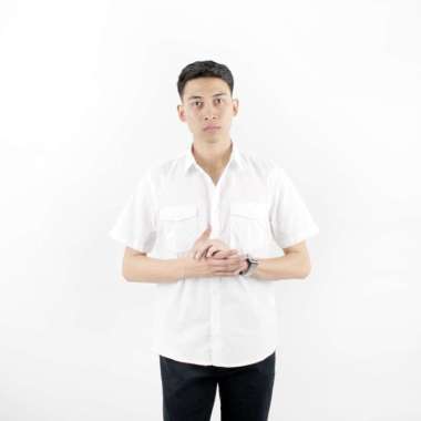 Dbritano Kemeja Pria Polos Lengan Pendek Putih 2 Saku 22425 3L