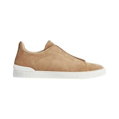 Zegna Triple Stitch Suede Sneakers Beige 9.5 Brown