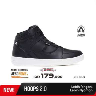 Aerostreet 37-44 Hoops High 2.0 Putih Hitam Hitam - Sepatu Sneakers Casual 44