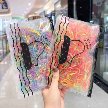 Karet Jepang Elastis Warna Warni - Ikat Karet Rambut Elastis Free Pouch Gaya